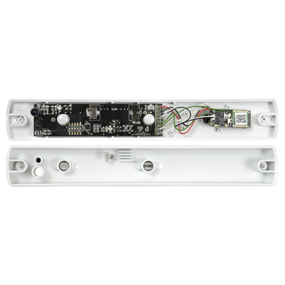 Dispositivo eletrónico desmontado com placa de circuito impresso e compartimento de plástico branco