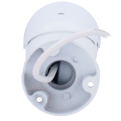 Câmara de segurança branca com suporte metálico e cabo