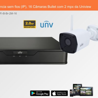 Sistema de videovigilância sem fios com gravador preto e câmara branca Uniview