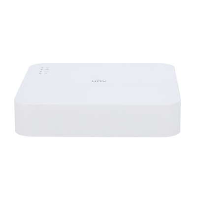 Dispositivo eletrónico branco com indicadores luminosos e marca UNV