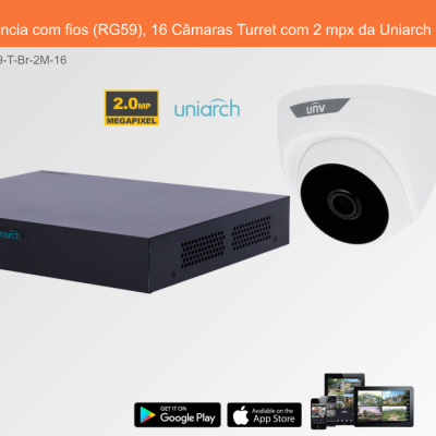 Sistema de videovigilância com unidade preta e câmara branca Turret 2.0 MP