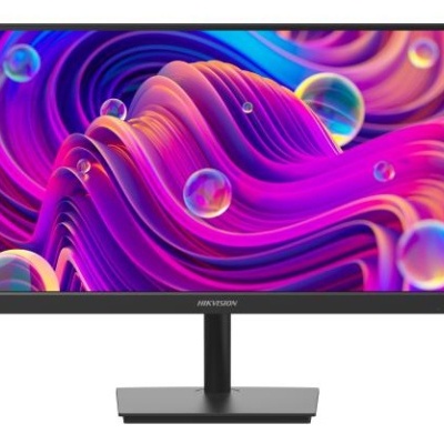 Monitor preto com imagem abstrata colorida
