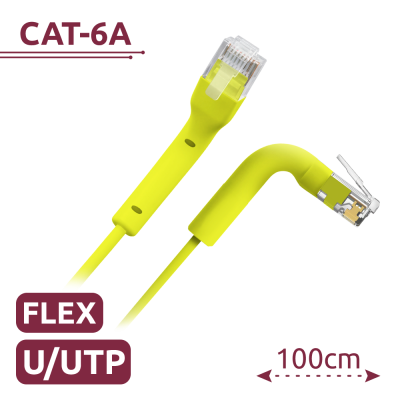 Cabo de rede amarelo CAT-6A flexível com conetores RJ45 e 100 cm