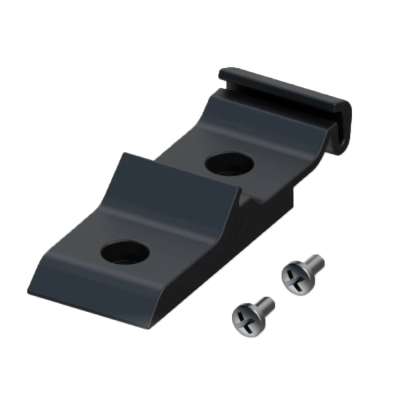 Suporte de metal preto com parafusos prateados