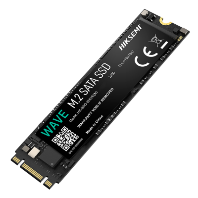 SSD M.2 SATA WAVE 256GB preto com texto branco e verde e QR code