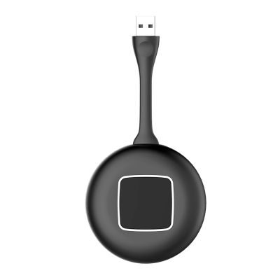 Dispositivo eletrônico redondo preto com conetor USB