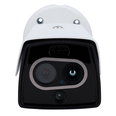 Câmara de vigilância de exterior branca e preta com lente dupla