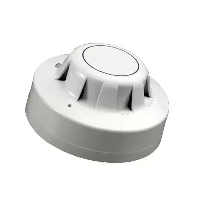 Detector de fumo branco redondo com aberturas para deteção