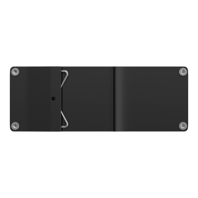 Caderno ou fichário preto aberto com argolas metálicas