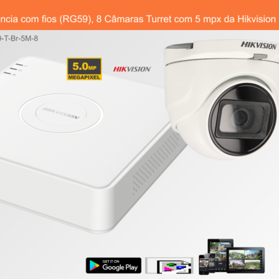 Sistema de videovigilância com gravador branco e câmara branca turret da Hikvision