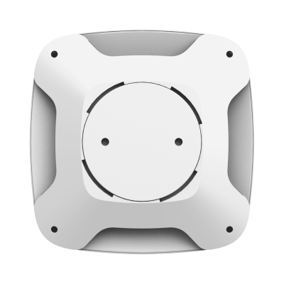 dispositivo quadrado branco com parte circular central e orifícios pretos nos cantos