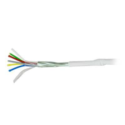 Cabo elétrico branco com fios internos coloridos expostos