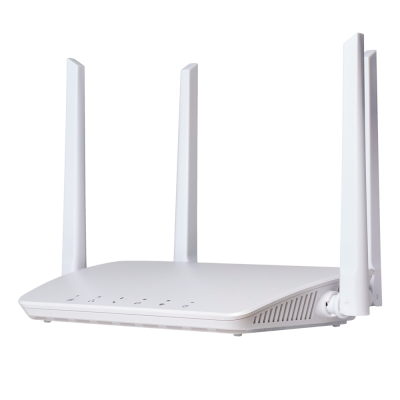 Roteador Wi-Fi branco com quatro antenas