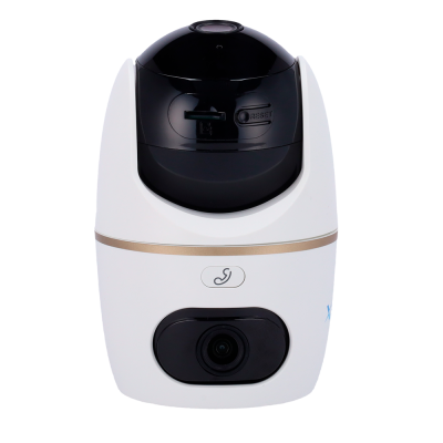 Câmara de vigilância branca com lente preta e botão reset