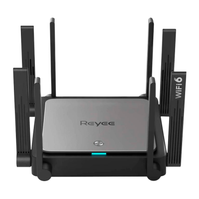 Router Wi-Fi Reyee com seis antenas e indicação WiFi 6