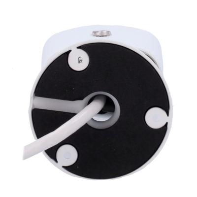 Base redonda branca e preta com cabo branco saindo do centro