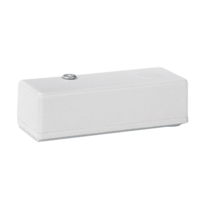 Caixa retangular branca de plástico com parafuso no topo