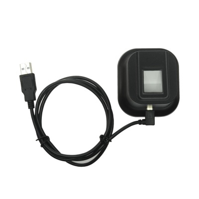 Leitor biométrico preto com cabo USB