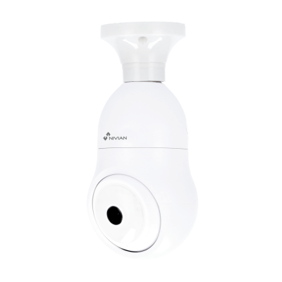 câmara de vigilância branca com lente circular preta