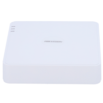 Dispositivo eletrônico branco da marca Hikvision com três indicadores luminosos