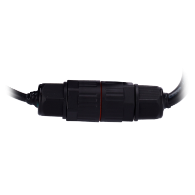 Cabo elétrico preto com conector preto e anel vermelho