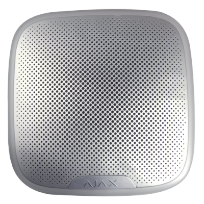 Dispositivo cinzento claro com padrão de furos e texto AJAX