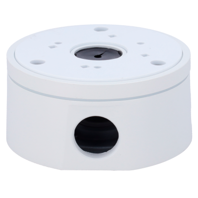 Base circular branca com orifícios e abertura lateral