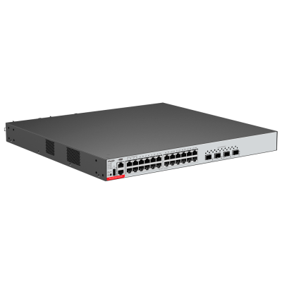 Switch de rede Ethernet cinza com 24 portas RJ45