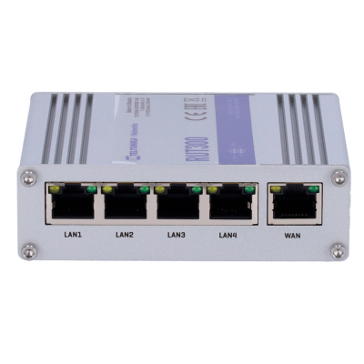 Dispositivo com portas Ethernet LAN1 a LAN4 e WAN com luzes indicadoras