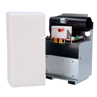 Dispositivo eletrônico com estrutura metálica e tampa branca ao lado