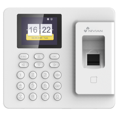 dispositivo biométrico branco com teclado e scanner de impressão digital