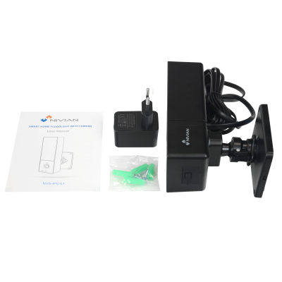 Holofote inteligente preto NIVIAN com câmara e acessórios