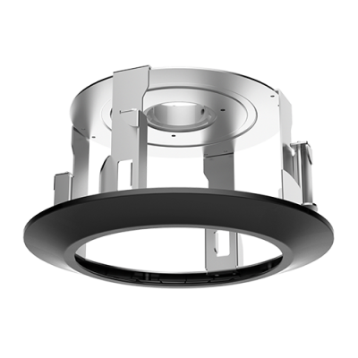 Suporte de montagem para iluminação embutida com aro preto e estrutura metálica prateada