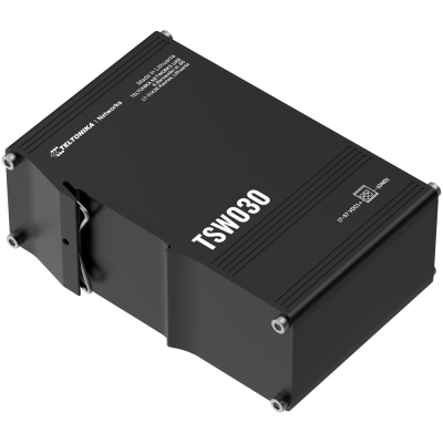 Caixa preta com texto branco TSW030 e logótipos técnicos