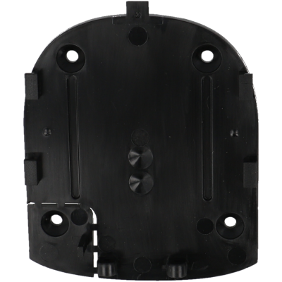 Peça de plástico preta retangular arredondada com orifícios