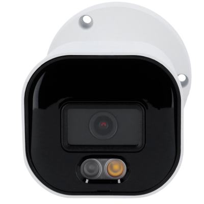 Câmara de vigilância com corpo branco e frente preta