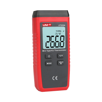 Termómetro digital portátil vermelho e preto UNI-T UT320A com ecrã LCD