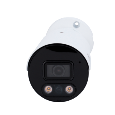 Câmara de segurança branca com lente preta e LEDs