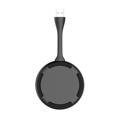 Dispositivo USB preto com formato redondo e protetores de borracha