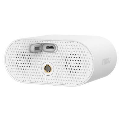 Dispositivo branco oval com portas e perfurações