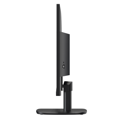 Monitor preto de ecrã plano visto de perfil com suporte e base