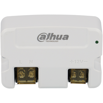 Dispositivo eletrônico branco Dahua Technology com conexões e indicador LED verde
