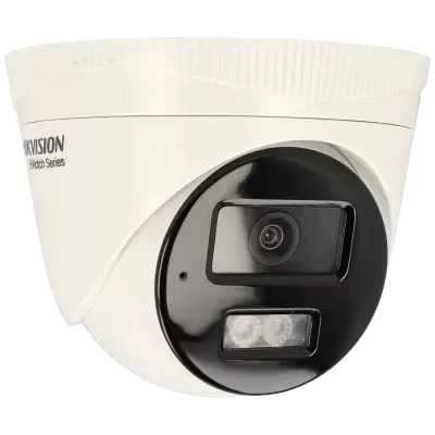 Câmara de vigilância Hikvision HiWatch Series branca com lente preta e luzes LED