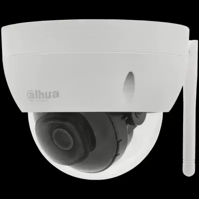 Câmara de segurança branca Dahua Technology em forma de cúpula com lente preta.