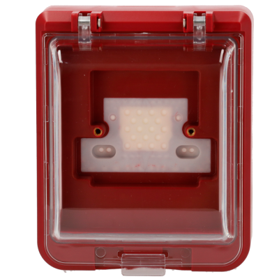 Caixa de proteção vermelha com tampa transparente para botão de alarme