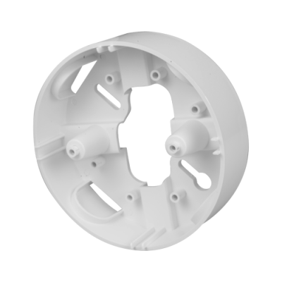 Base plástica branca circular com aberturas e suportes internos