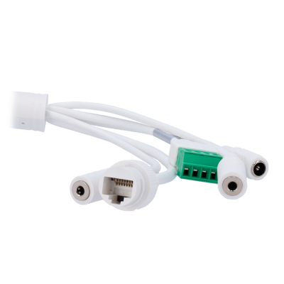 Cabos com conectores DC, ficha RJ45 e bloco de terminais verde