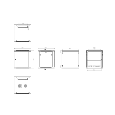 Desenho técnico de armário metálico de parede para equipamentos eletrónicos com medidas