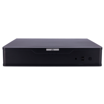 Dispositivo retangular preto com botões e portas USB na frente