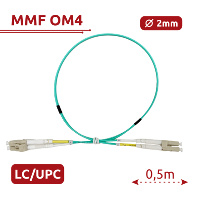 Cabo de fibra ótica azul com conetores LC/UPC e etiquetas A e B